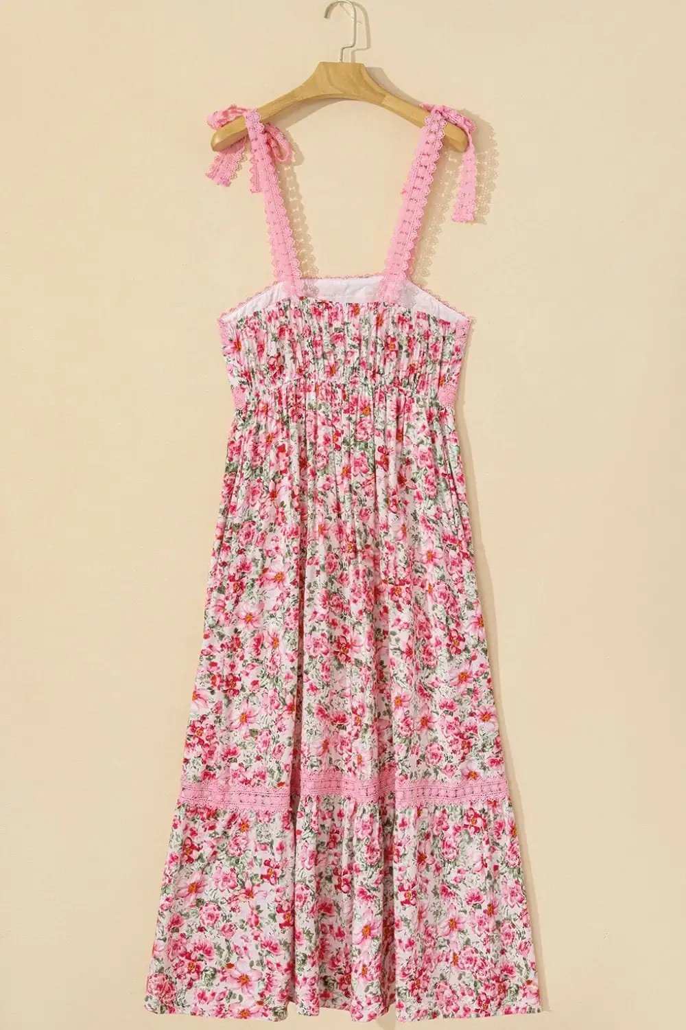 Floral Lace Tied Strap Square Neck Dress with Pockets - Trendsi - Flyclothing LLC