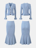 Ruffled V-Neck Top and Midi Skirt Sweater Set - Trendsi - Flyclothing LLC