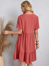 Full Size V-Neck Short Sleeve Dress - Trendsi - Flyclothing LLC