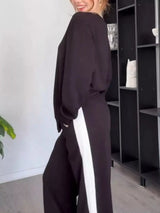 Full Size Contrast Round Neck Top and Pants Set Plus Size - Trendsi - Flyclothing LLC