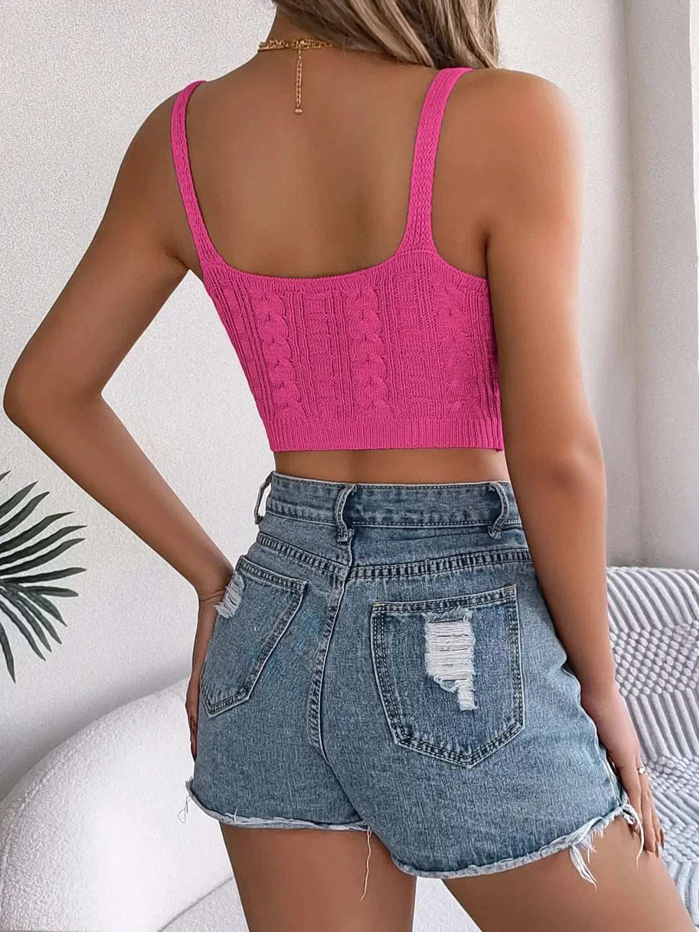 Cable-Knit Short Cami - Trendsi - Flyclothing LLC