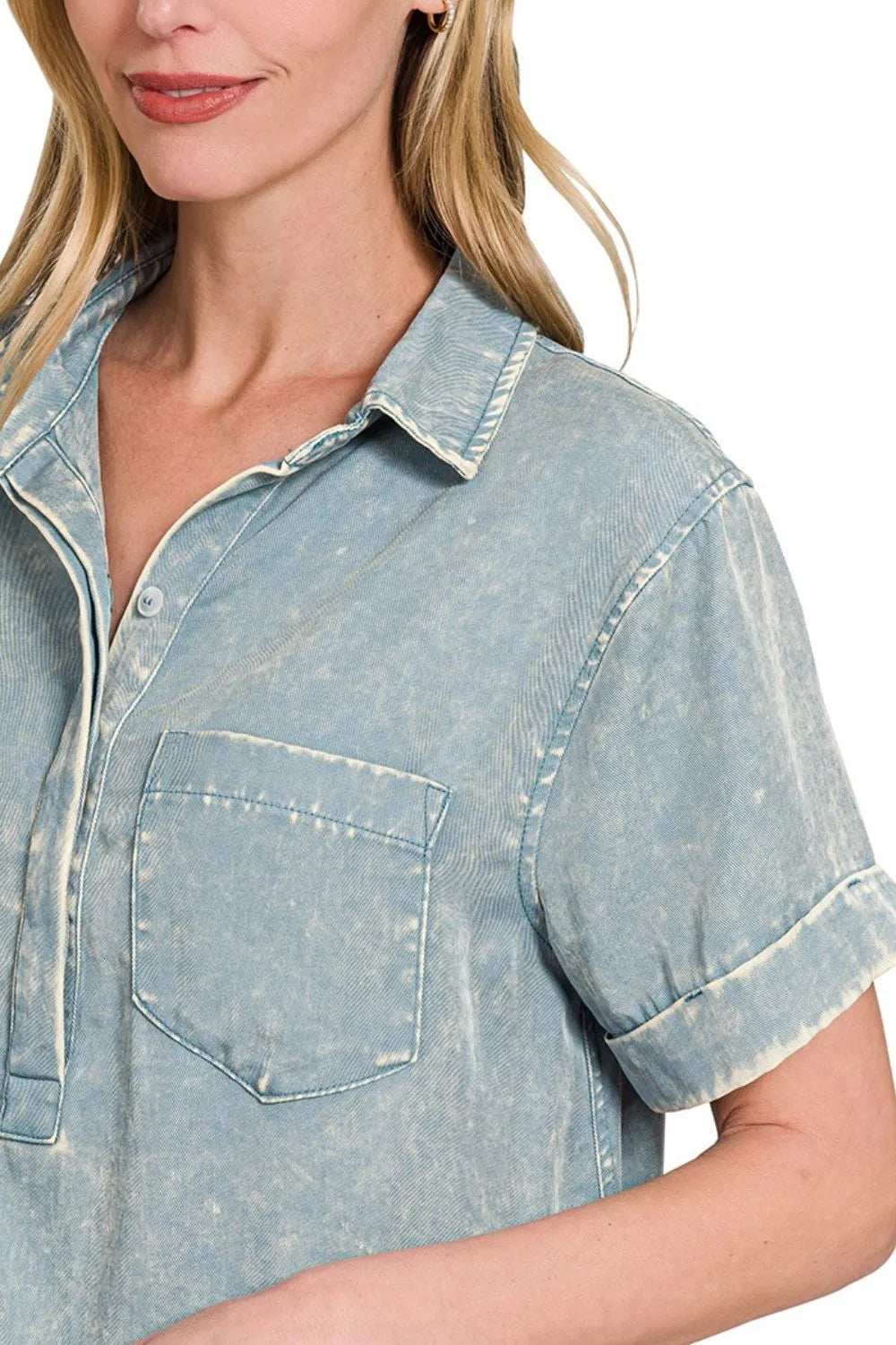 Zenana Tencel Mineral Washed Collared Shirts Dress - Trendsi - Flyclothing LLC