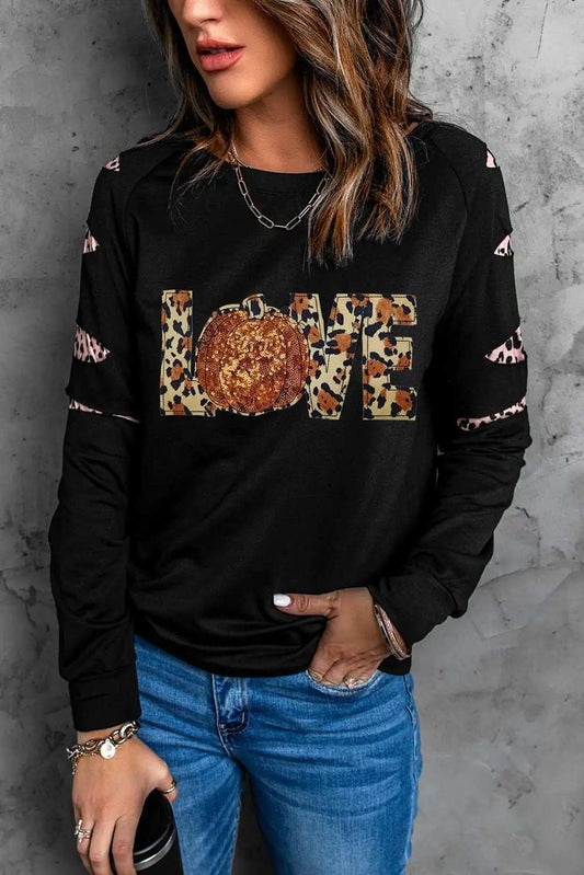 Sequin Leopard Long Sleeve Sweatshirt - Trendsi - Flyclothing LLC
