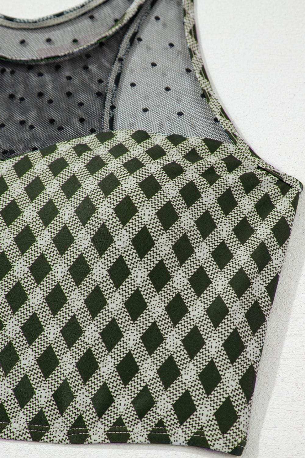 Dotted Mesh Plaid Patchwork High Waisted Swim Set - Trendsi - Flyclothing LLC