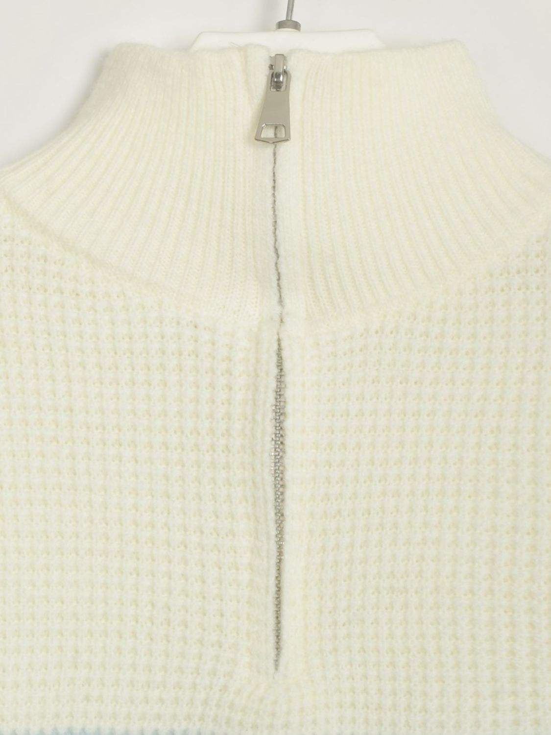 Striped Half Zip Long Sleeve Sweater - Trendsi - Flyclothing LLC