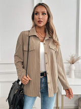 Textured Collared Neck Button Down Shacket - Trendsi - Flyclothing LLC