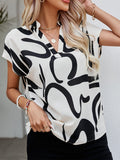 Printed Notched Short Sleeve Blouse - Trendsi