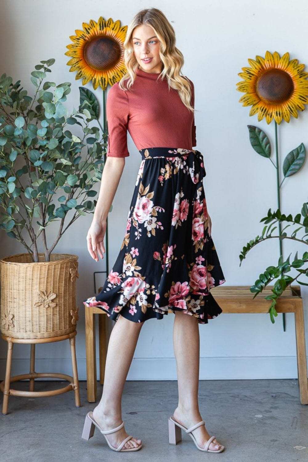 Reborn J Floral Wrap Ruffle Hem Skirt - Trendsi - Flyclothing LLC
