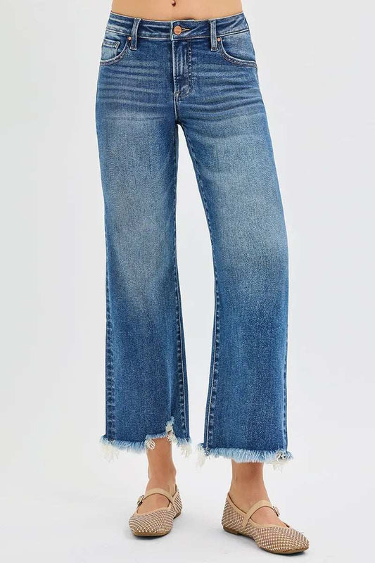 RISEN Full Size Mid Rise Crop Straight Jeans Plus Size - Trendsi - Flyclothing LLC