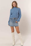 HYFVE Cable-Knit Mock Neck Dropped Shoulder Sweater - Trendsi - Flyclothing LLC
