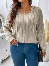 Ribbed Knit Drawstring Hooded T-Shirt - Trendsi - Flyclothing LLC