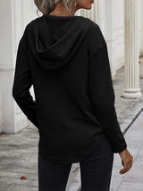 Drawstring Waffle Knit Long Sleeve Hooded Top - Trendsi - Flyclothing LLC