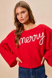 SO ME Merry Tinsel Lettering Christmas Sweater Top - Trendsi - Flyclothing LLC