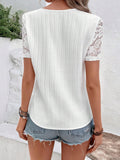Lace V-Neck Short Sleeve Blouse - Trendsi