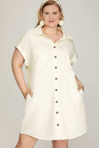 She + Sky Full Size Folded Cuff Button Down Washed Twill Shirt Dress Plus Size - Trendsi - Flyclothing LLC