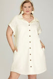 She + Sky Full Size Folded Cuff Button Down Washed Twill Shirt Dress Plus Size - Trendsi