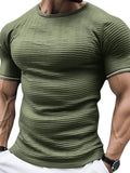 Men's Plus Size Texture Round Neck Contrast Trim T-Shirt - Trendsi