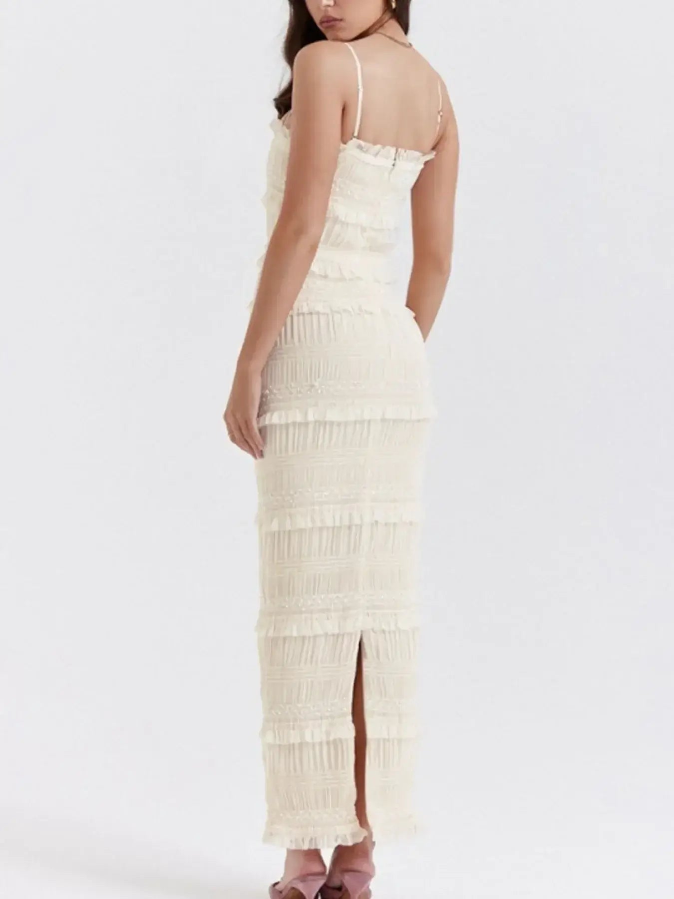 Frill Tiered Textured Maxi Cami Dress - Trendsi - Flyclothing LLC