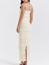 Frill Tiered Textured Maxi Cami Dress - Trendsi - Flyclothing LLC