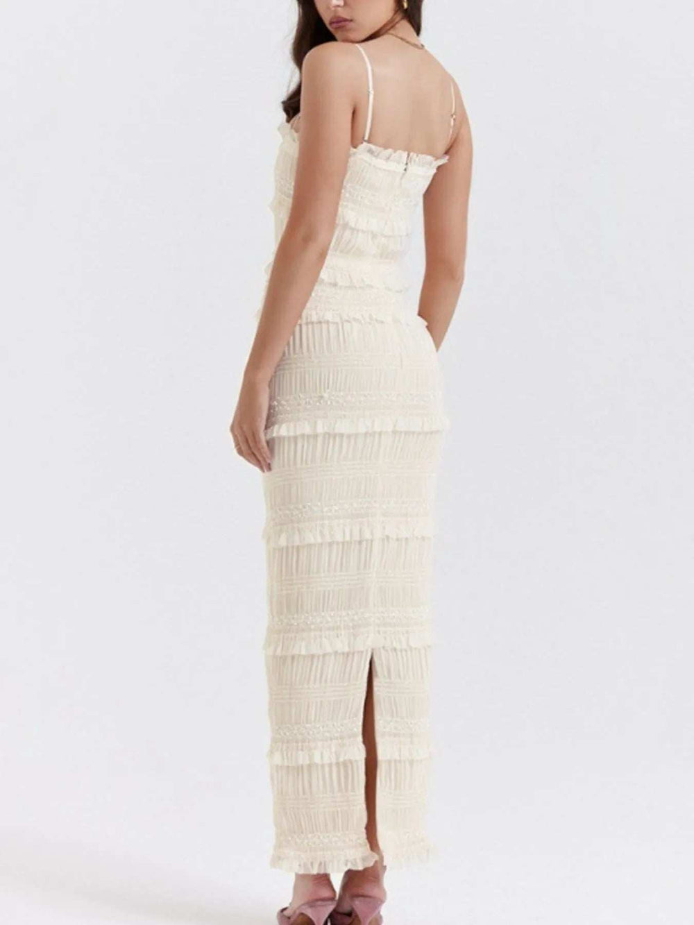 Frill Tiered Textured Maxi Cami Dress - Trendsi - Flyclothing LLC