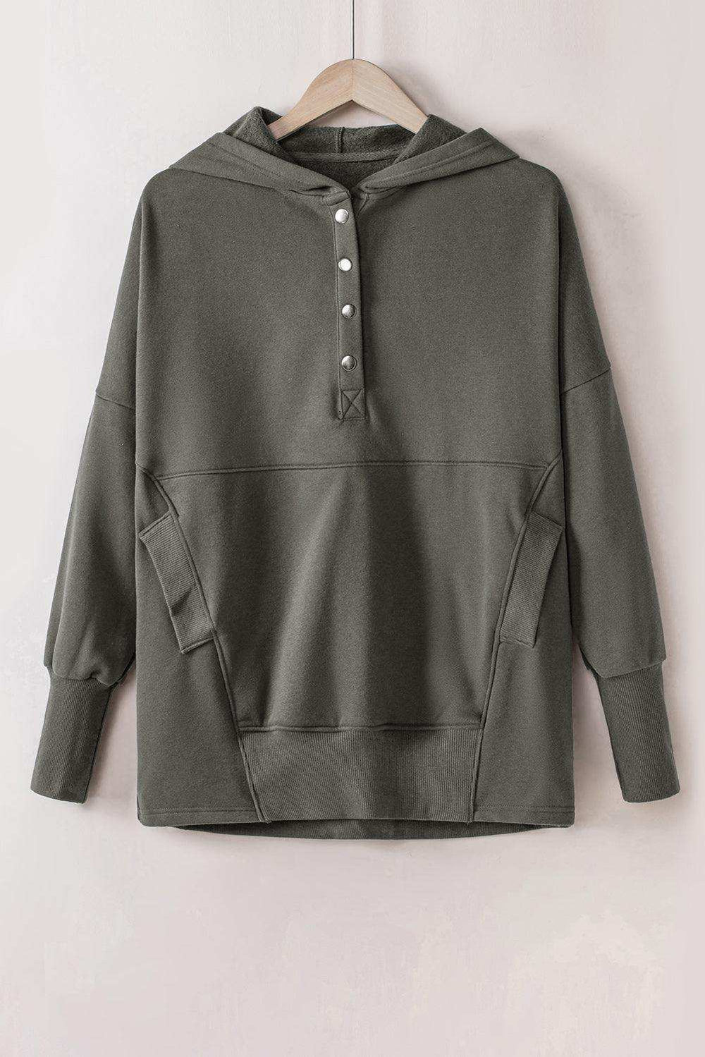 Quarter-Snap Dropped Shoulder Hoodie - Trendsi - Flyclothing LLC