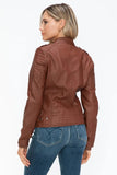 Snobbish PU Leather Biker Jacket with Side Zip Pockets - Trendsi
