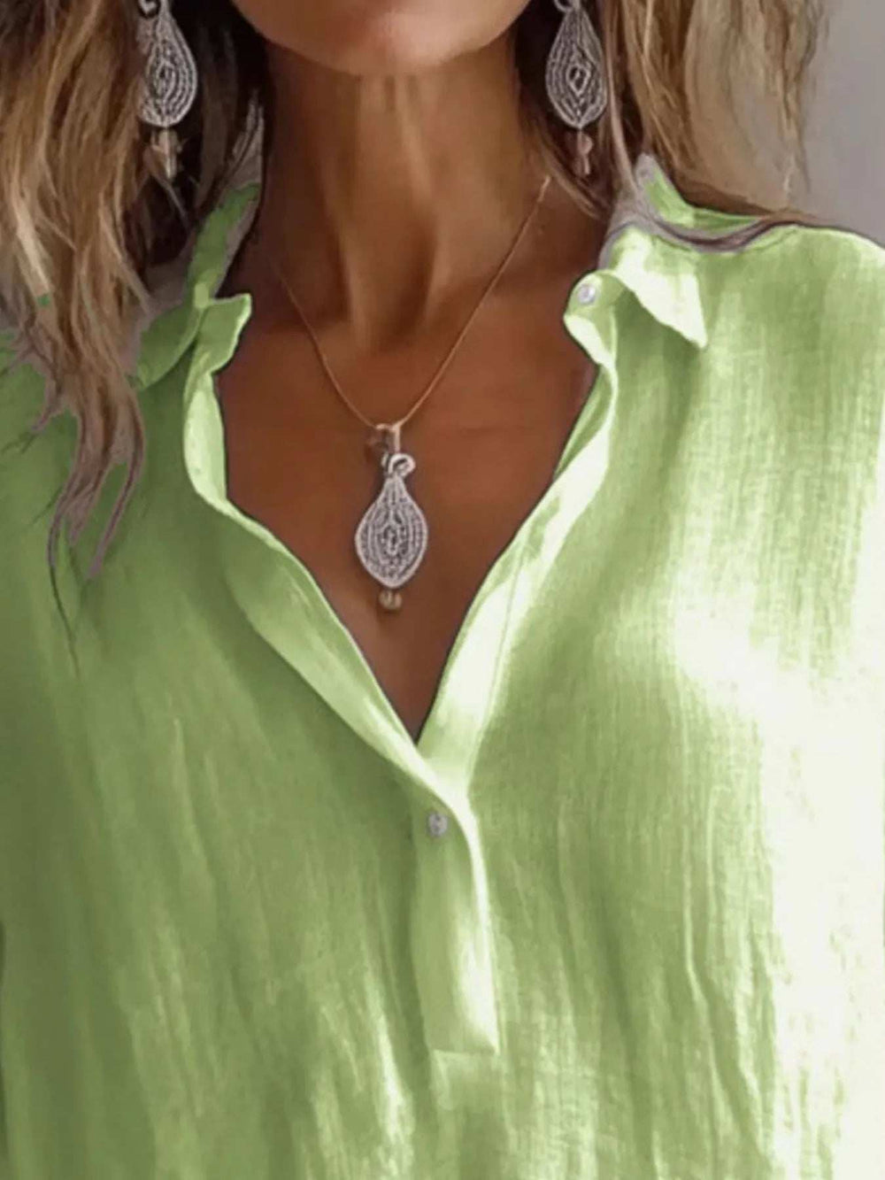 Collared Neck Long Sleeve Shirt - Trendsi - Flyclothing LLC