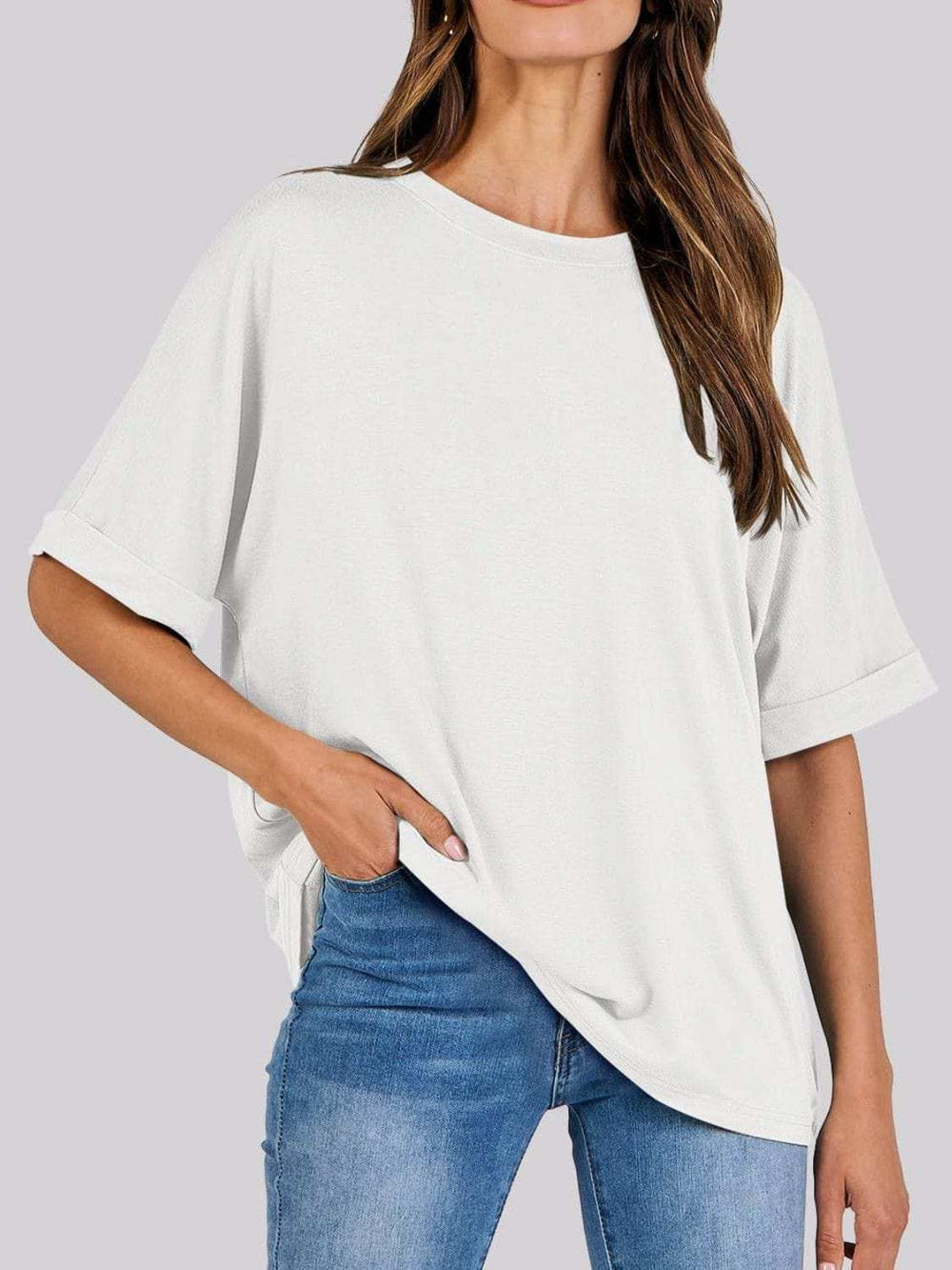 Round Neck Half Sleeve T-Shirt - Trendsi - Flyclothing LLC