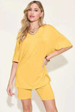 Basic Bae Bamboo Full Size  V-Neck Drop Shoulder T-Shirt and Shorts Set - Trendsi
