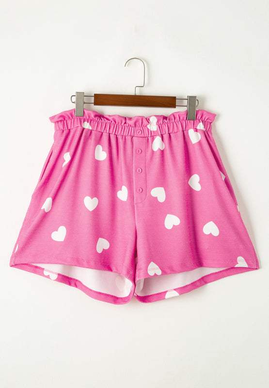 Heart Round Neck Long Sleeve Top and Elastic Waist Shorts Set - Trendsi - Flyclothing LLC