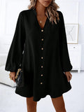 Notched Long Sleeve Mini Dress - Trendsi