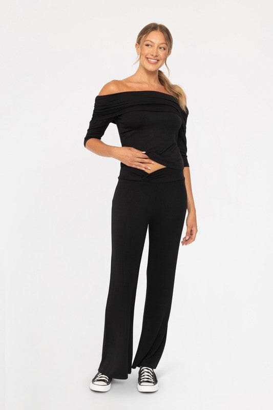 Mono B Cross Pleat Flare Pants - Trendsi - Flyclothing LLC
