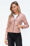 Snobbish Faux Leather Zip Up Drawstring Hooded Jacket - Trendsi - Flyclothing LLC