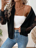 Lace Baseball Collar Zip Up Jacket - Trendsi - Flyclothing LLC