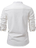 Men's Half Button Geometric Texture Collared Neck Shirt - Trendsi