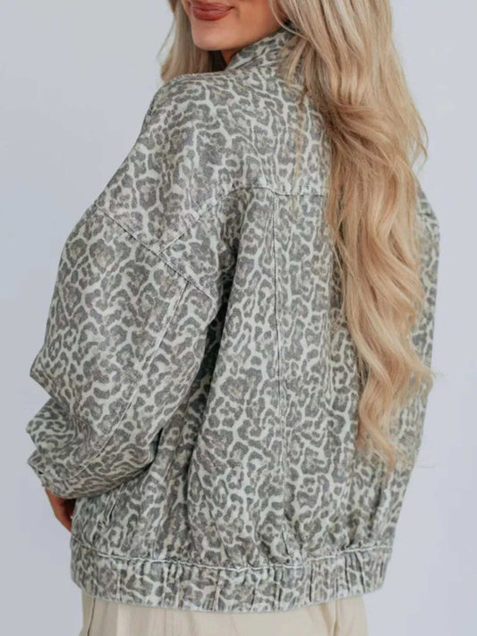 Leopard Button Up Denim Jacket - Trendsi - Flyclothing LLC