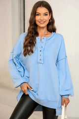 Buttoned Dropped Shoulder Sweatshirt - Trendsi - Flyclothing LLC