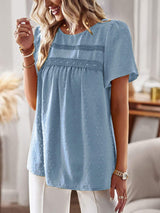 Lace Detail Round Neck Short Sleeve Blouse - Trendsi - Flyclothing LLC