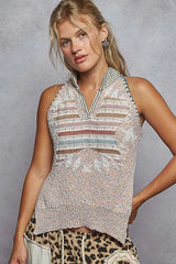 POL Striped Collar Sweater Vest with Star Patch - Trendsi - Flyclothing LLC