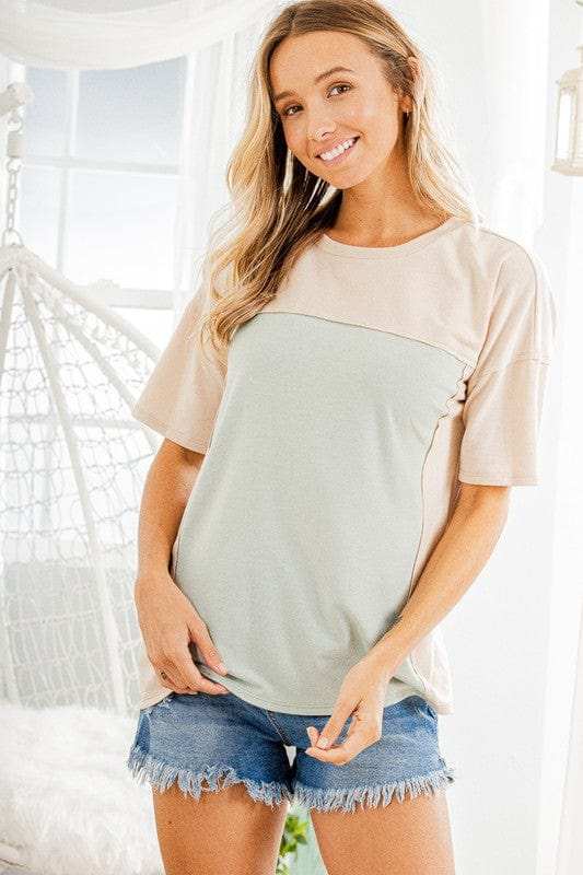 Heimish Full Size Contrast Round Neck Short Sleeve T-Shirt Plus Size - Trendsi - Flyclothing LLC