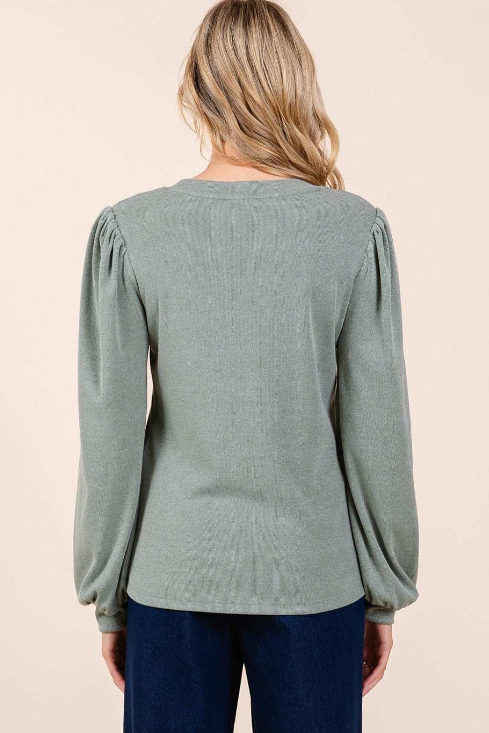 Mittoshop Round Neck Long Sleeve Rib Knit Top - Trendsi - Flyclothing LLC