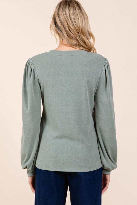 Mittoshop Round Neck Long Sleeve Rib Knit Top - Trendsi - Flyclothing LLC