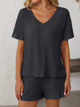 Mandy V-Neck Short Sleeve Top and Shorts Set - Trendsi - Flyclothing LLC