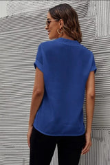 Full Size Notched Short Sleeve Blouse - Trendsi