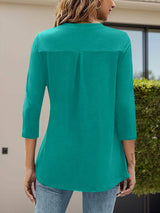 Notched Three-Quarter Sleeve T-Shirt - Trendsi - Flyclothing LLC