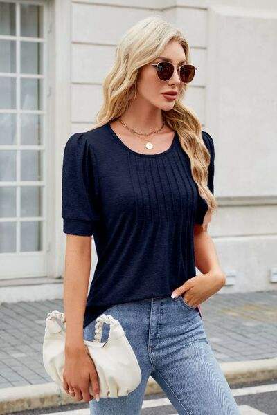 Round Neck Short Sleeve T-Shirt - Trendsi - Flyclothing LLC