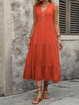 Decorative Button Notched Sleeveless Dress - Trendsi - Flyclothing LLC