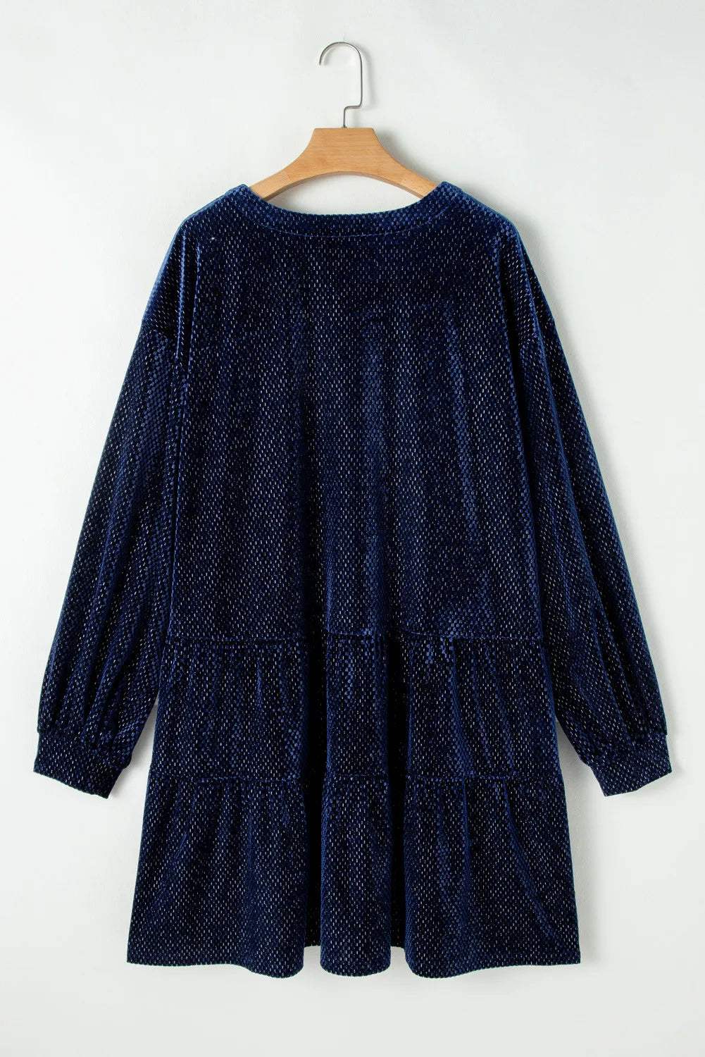 Plus Size Textured Velvet Decorative Button Long Sleeve Dress - Trendsi - Flyclothing LLC