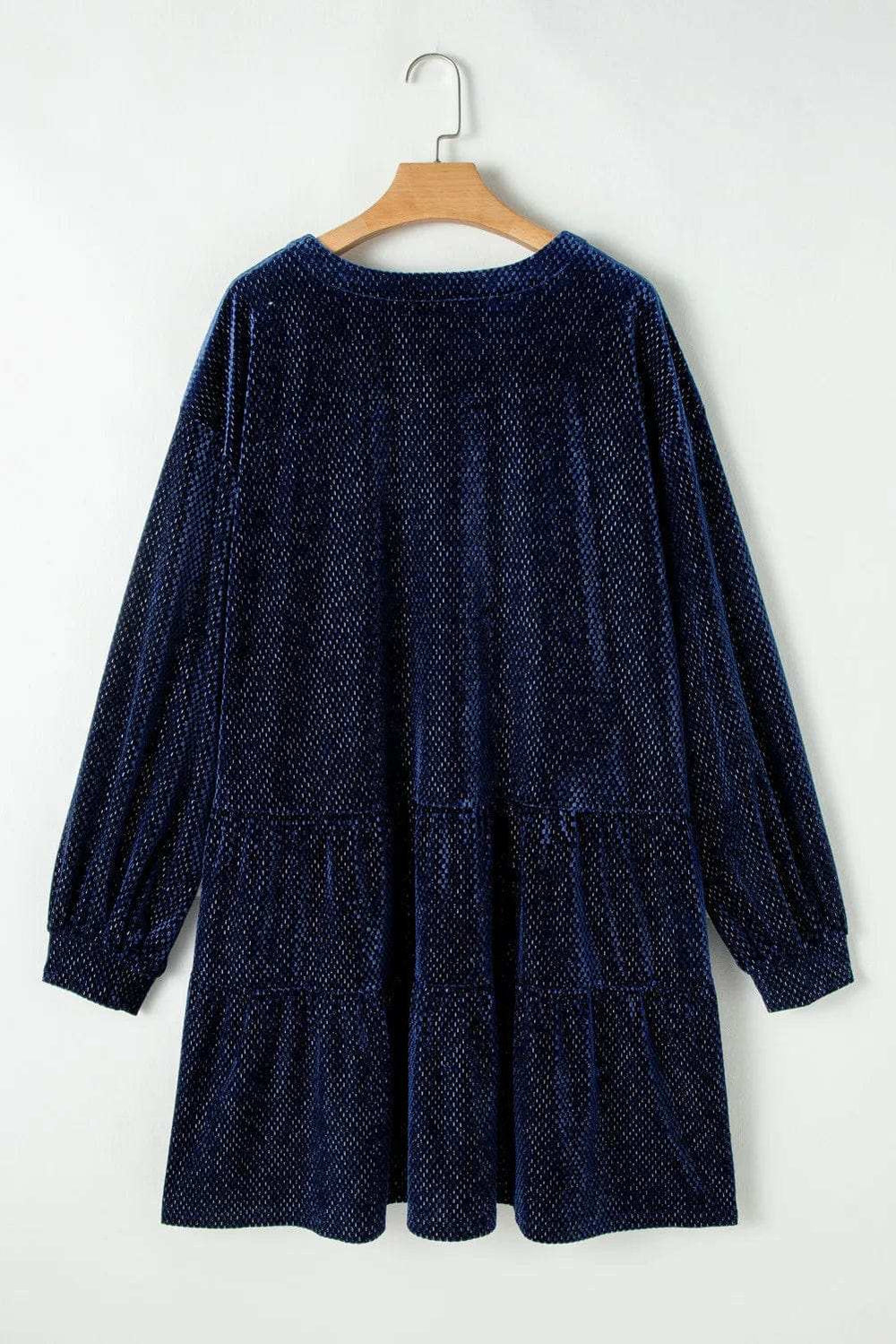 Plus Size Textured Velvet Decorative Button Long Sleeve Dress - Trendsi - Flyclothing LLC