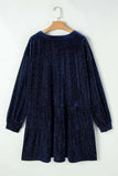 Plus Size Textured Velvet Decorative Button Long Sleeve Dress - Trendsi - Flyclothing LLC